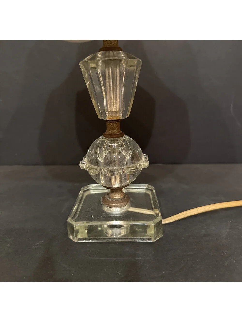Vintage Art Deco Style Glass Lamp With Scalloped Shade 13” H By 10” W